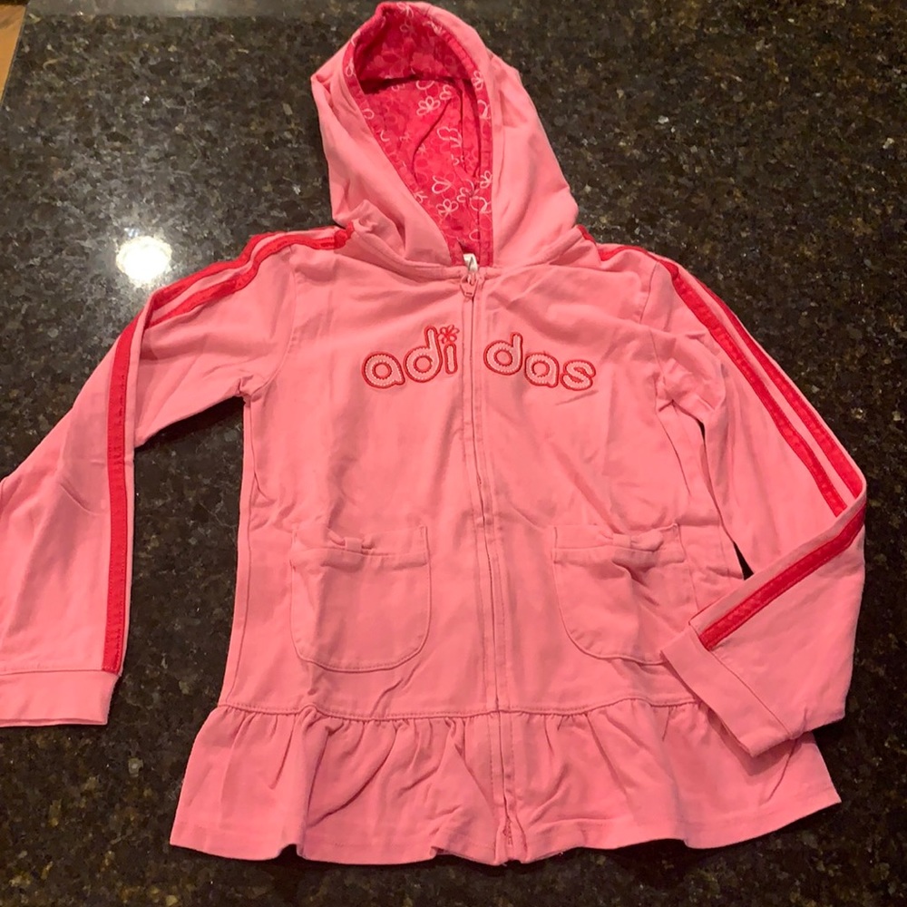 Cute, pink sweatshirt jacket by adidas, size Youth 6